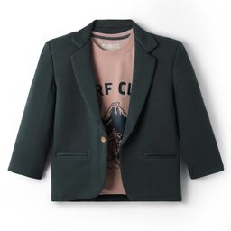 Rikidoos Full Sleeves Textured Blazer With Beach Theme Printed Tee Set - Olive & Peach-image-94