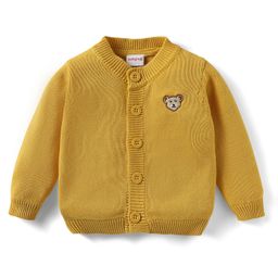 Babyhug Cotton Knit Full Sleeves Front Open Sweater With Bear Embriodery - Yellow-image-48