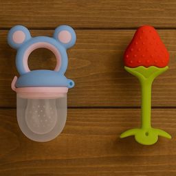 Badal Kidz Presents combo of 2 includes 1 Standing Fruit Teether and 1 Mickey Fruit Feeder - Red, blue-image-11
