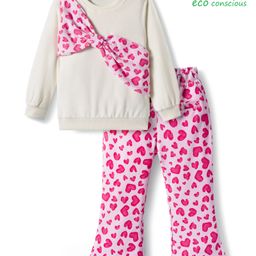 Babyoye 100% Cotton Knit Full Sleeves Winter Wear Suit Set With Bow & Heart Print - White & Pink-picture-31