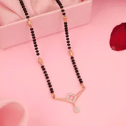 Brado Jewellery Rose Gold-Plated Artificial Stones Studded And Beaded Mangalsutra-13