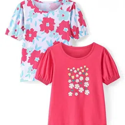 TINY TREASURE Girls 2 Printed Puff Sleeves T-shirt-image-29