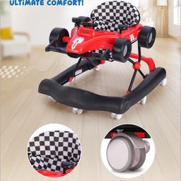 Babyhug F1 Little Racer Foldable Activity Walker with Adjustable Height|Music & Lights|Steering Wheel with Comfy Seat & Push Handle - Red image 3