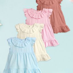 Kidbea Girls Pack of 4 Flutter Sleeves Linen Maxi Dress-image-26