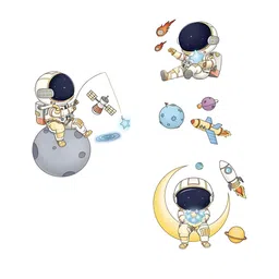 prettykrafts Yellow & Blue Astronaut Waterproof Wall Sticker-image-11
