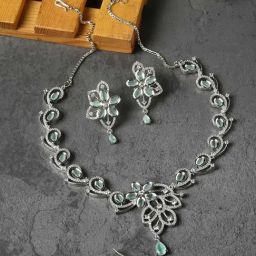 Zeneme Rhodium Plated AD Studded Jewellery Set-image-17
