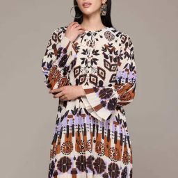 Label Ritu Kumar Off White Relaxed Fit Printed Dress With Inner-image-34