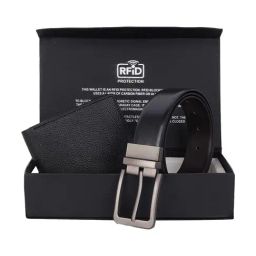 Abeeza Black Textured Leather Wallet & Casual Belt Gift Set For Men-17