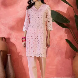 Sangria Women Self Design Cotton Kurta Set-picture-54