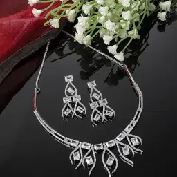 Zeneme Rhodium Plated Brass AD Jewellery Set-image-81
