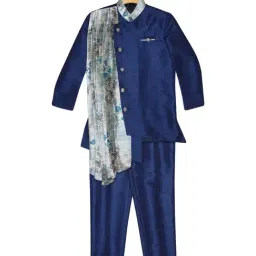 Blue Giraffe Kids Blue Printed Sherwani Set-image-84