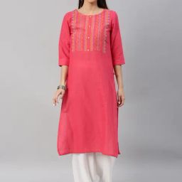 Alena Pink Cotton Embroidered Straight Kurta-image-16