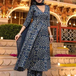 Aaghnya Women Blue Viscose Rayon Kurta Sets-picture-26
