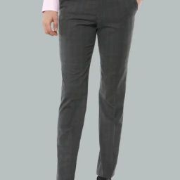 Louis Philippe Grey Slim Fit Checks Flat Front Trousers-image-23