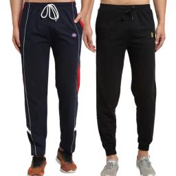 Vimal Jonney Navy & Black Regular Fit Joggers & Trackpants - Pack of 2-image-109