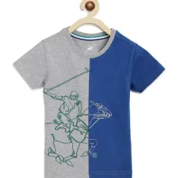 Beverly Hills Polo Club Kids Grey & Blue Cotton Color Block T-Shirt-image-24