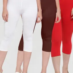 Gracit White & Brown Mid Rise Capris - Pack Of 3-image-37