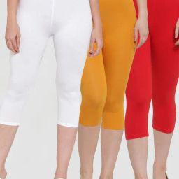 Gracit White & Yellow Mid Rise Capris - Pack Of 3-image-40
