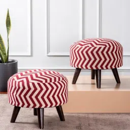 Nestroots Printed White Cotton Canvas Ottoman - Set of 2-image-27