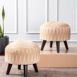 Nestroots Printed Yellow Cotton Canvas 4 Wooden Legs Ottoman for Living Room - Set of 2-image-69