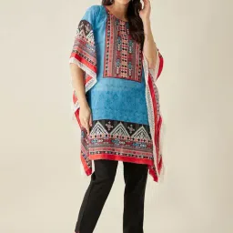 The Kaftan Company Blue Georgette Boho Print Kaftan Kurta-image-96