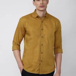 V Dot Yellow Slim Fit Texture Shirt-image-17