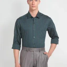 Arrow Green Cotton Slim Fit Striped Shirt-picture-36
