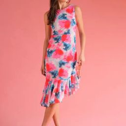 Globus White & Pink Printed High-low Dress-8