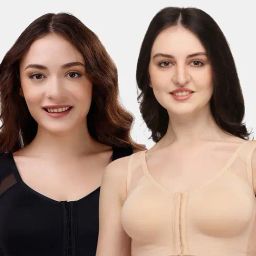Soie Black & Beige Full Coverage Non-Wired Front Open Bra - Pack of 2-78