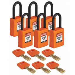 BRADY Lockout Padlock with 6 Keys Nylon Orange, 55JY01 (Set of 6 Pcs)-image-108