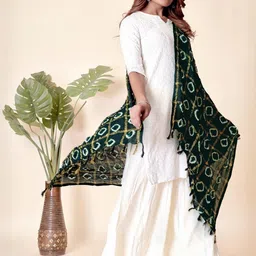 EBADAT Printed Green Cotton Dupatta image 5