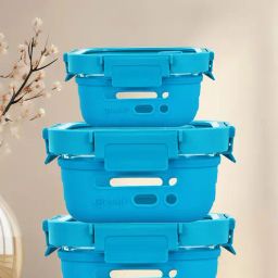 Glasafe Fresh Grip Tranquil Teal Borosilicate Tiffin - Set of 3-30