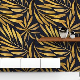 ArtzFolio Printed UV-Resistant Anti-Bacterial Golden Leaves Peel & Stick Wallpaper-image-67