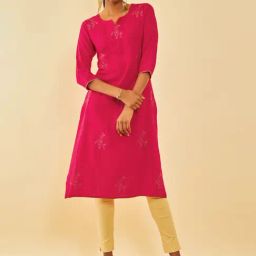 Soch Fuchsia Rayon Floral Embroidered Straight Kurta-picture-2