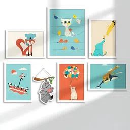 Art Street White & Blue 6 and more Piece Paper Cartoon Characters Wall Paintings-image-74