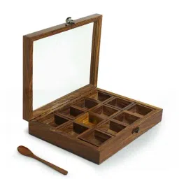 ExclusiveLane 'Twelve Blends' Spice Box With 12 Containers & Spoon In Sheesham Wood image 3