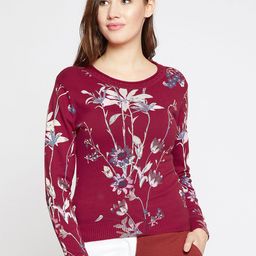 RARE Women Maroon & Off-White Self Design Pullover-image-20