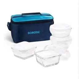 Borosil Alfa Glass Lunch Box Set of 4 (Blue, 320 ml)-image-98