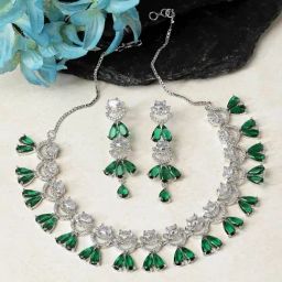Zeneme Rhodium Plated AD Studded Jewellery Set-image-75