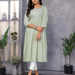 Rangita Light Green Regular Fit Embroidered Kurtas-image-9