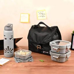 Glasafe Trio Grip Slate Grey Borosilicate Tiffin Combo-25