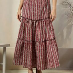 NEUDIS Maroon Cotton Print Skirt-image-10