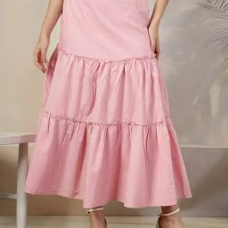 NEUDIS Pink Cotton Solid Skirt-image-35