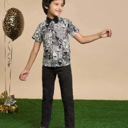 Lil Drama Kids Black Printed Regular Fit Shirt-image-110