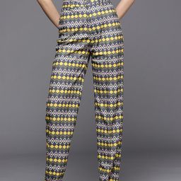 SASSAFRAS Women Yellow Printed Trousers-image-74