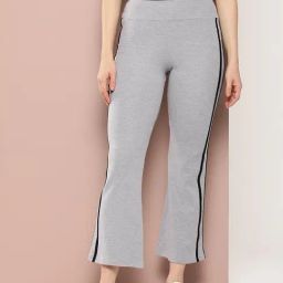FEMEA Grey Polyster Solid Trackpants-image-110
