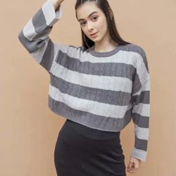 Ginger by Lifestyle Grey & White Striped Pullover-picture-35