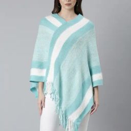 SHOWOFF Turquoise Striped Poncho-image-24