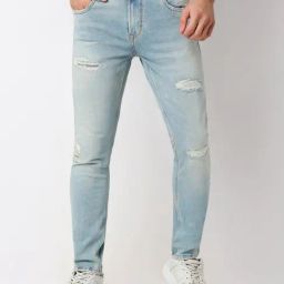 Spykar Blue Cotton Slim Fit Distressed Jeans-picture-27