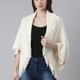 SHOWOFF Cream Self Design Poncho-86